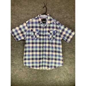 Akademiks Blue White Check Plaid Short Sleeve Button Up Shirt Men’s 2XL